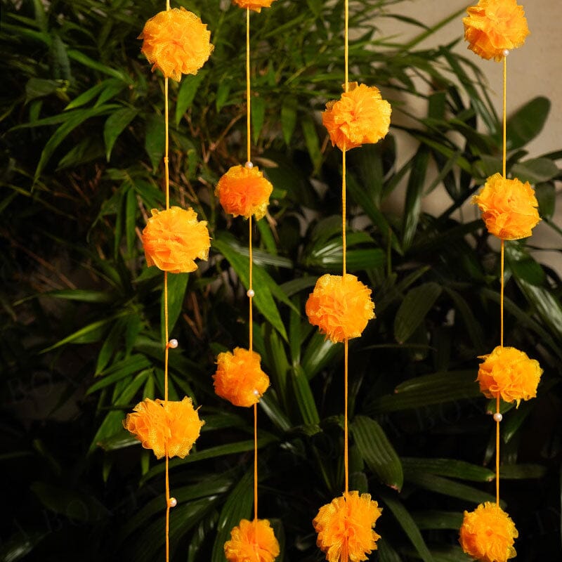 Decorative Yellow Pom Pom Hanging Set Of 5