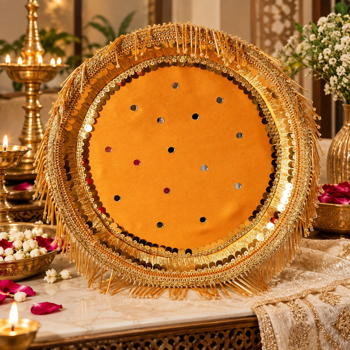 Elegant Yellow Karwa Chauth Thali Set