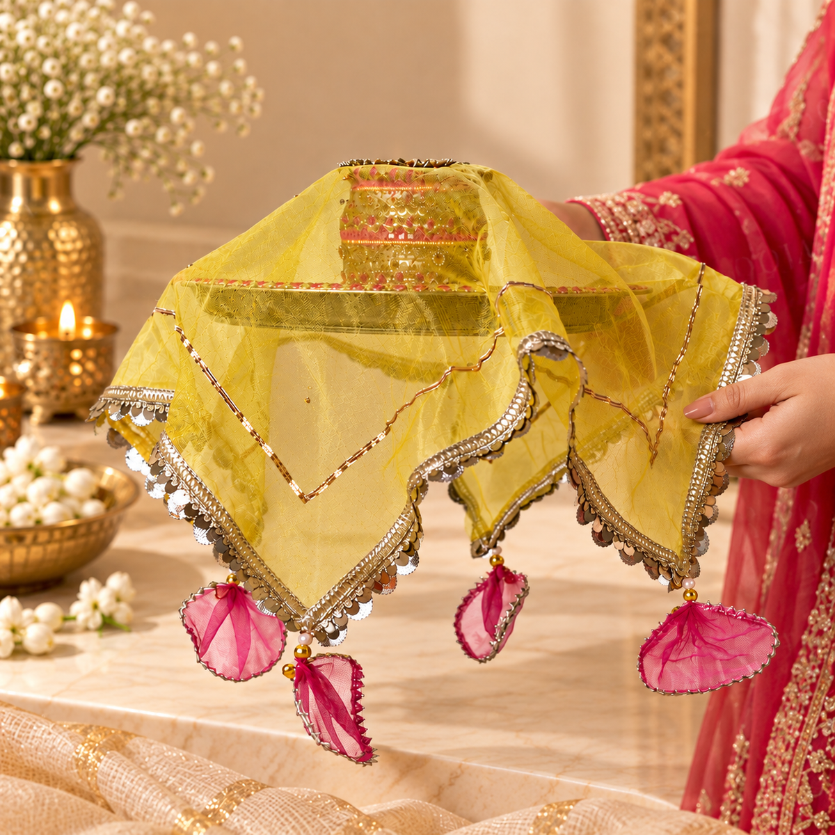 Beutiful Yellow Square Thali Cover