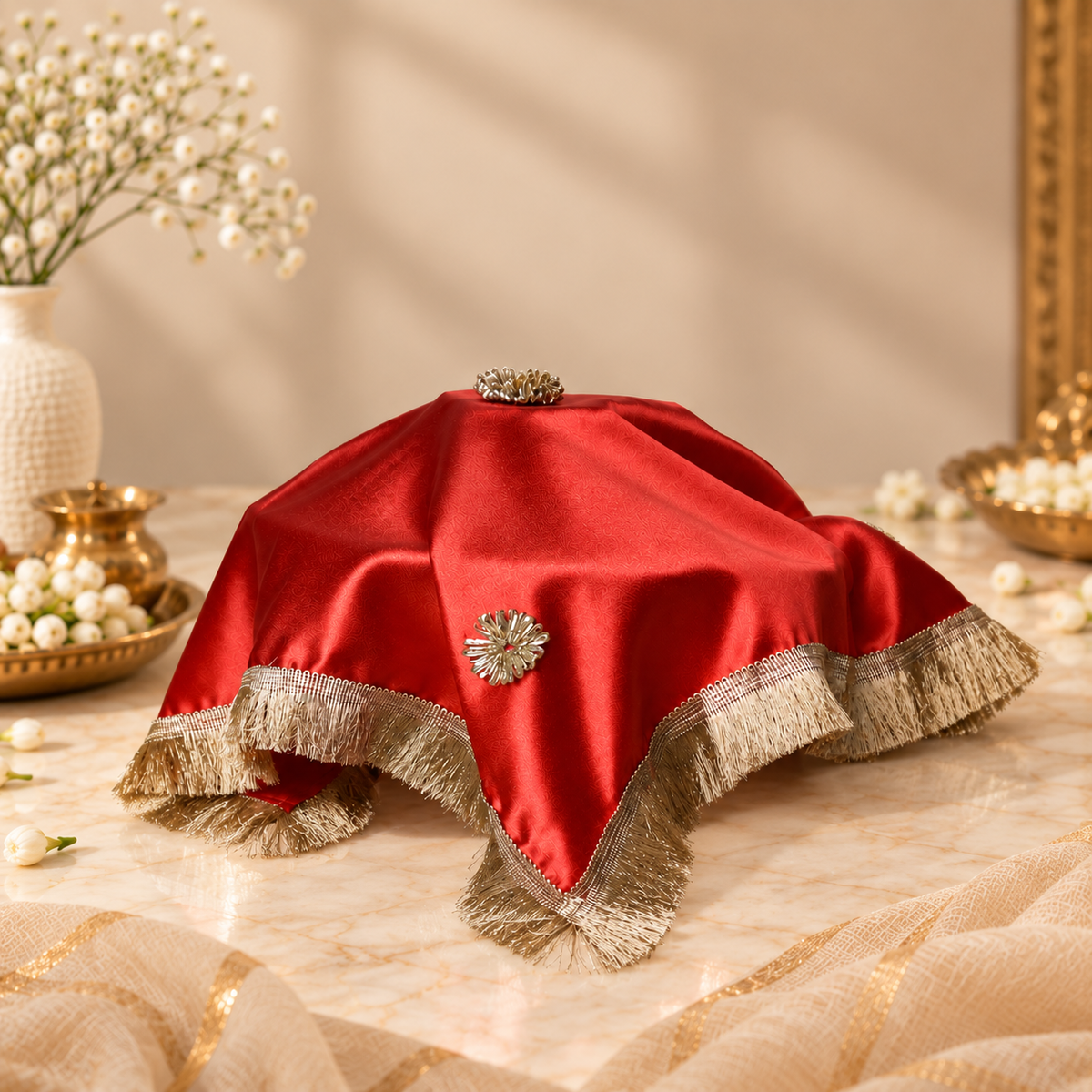 Elegant Red Square Thali Cover