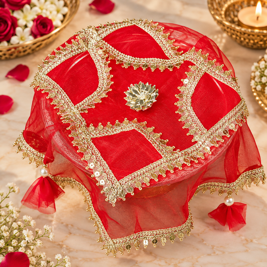 Red Sqaure Designer Thali Cover