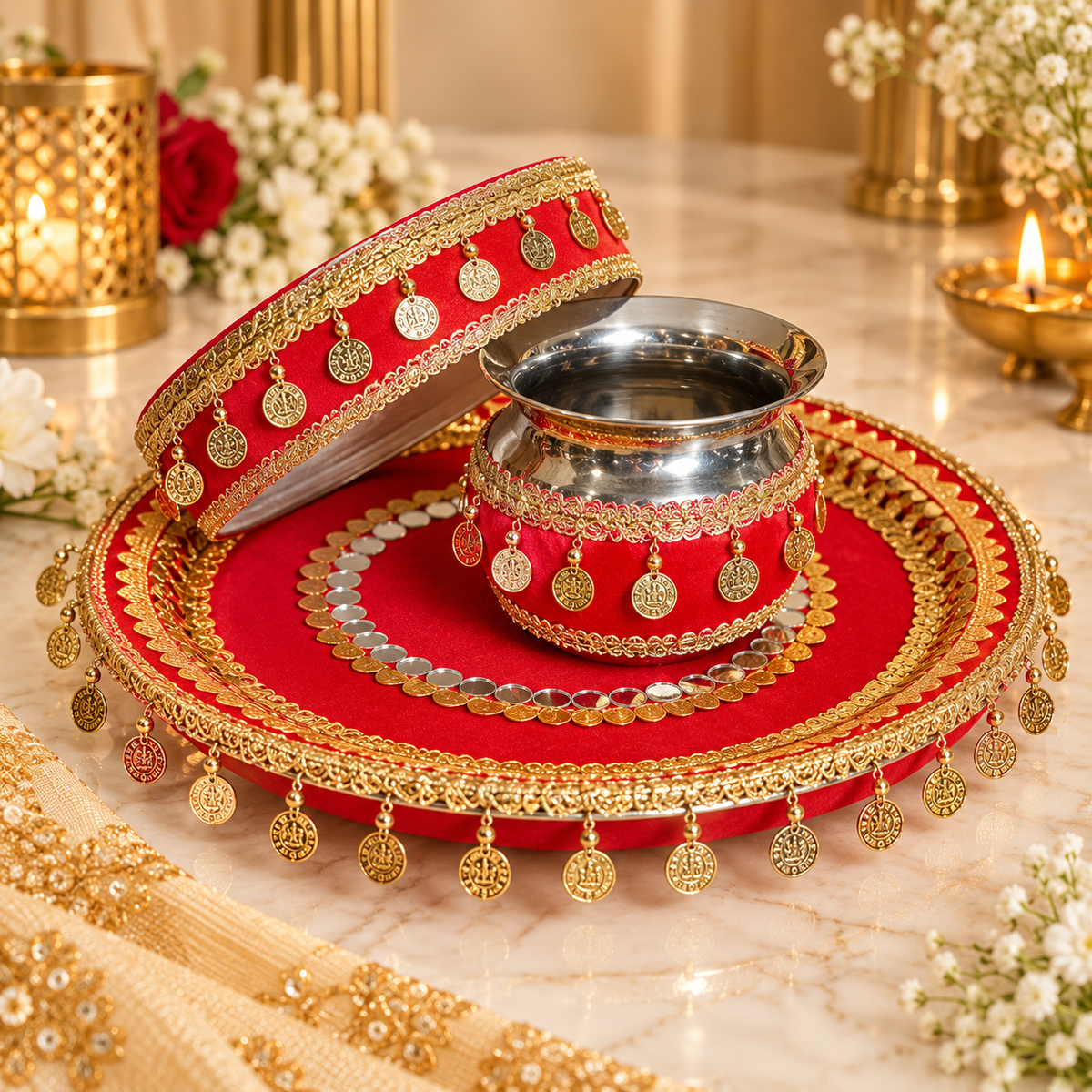 Luxury Red Karwa Chauth Thali Set
