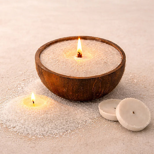 Farmaishy Premium Coconut Shell with Sand Wax Candle Set Of 2