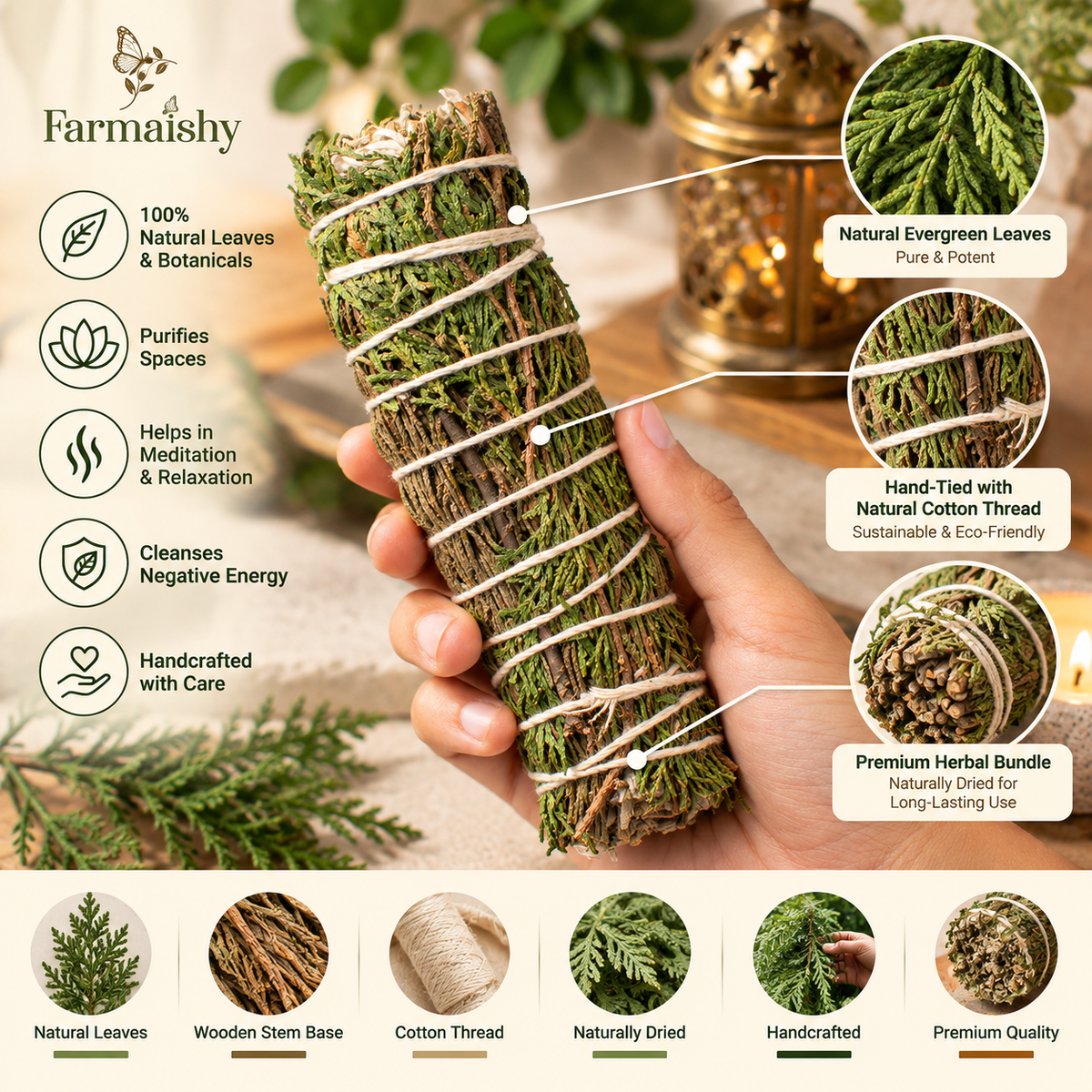 Farmaishy Natural Cedar Sage Smudge Stick for Meditation and Purification