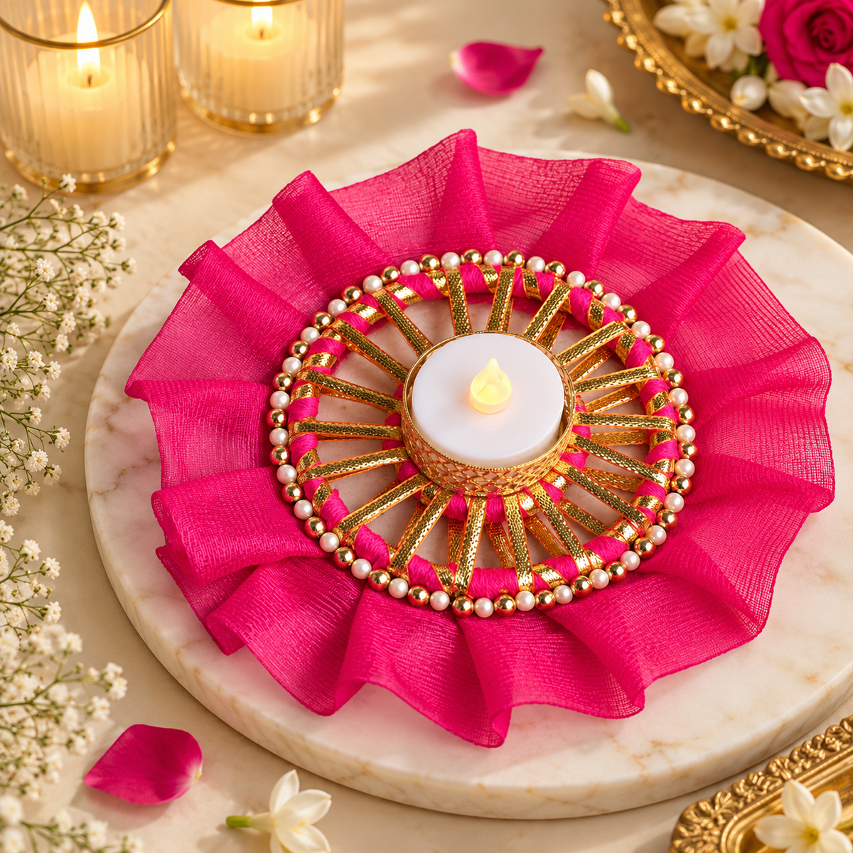 Pink Frill T-light Candle Holder