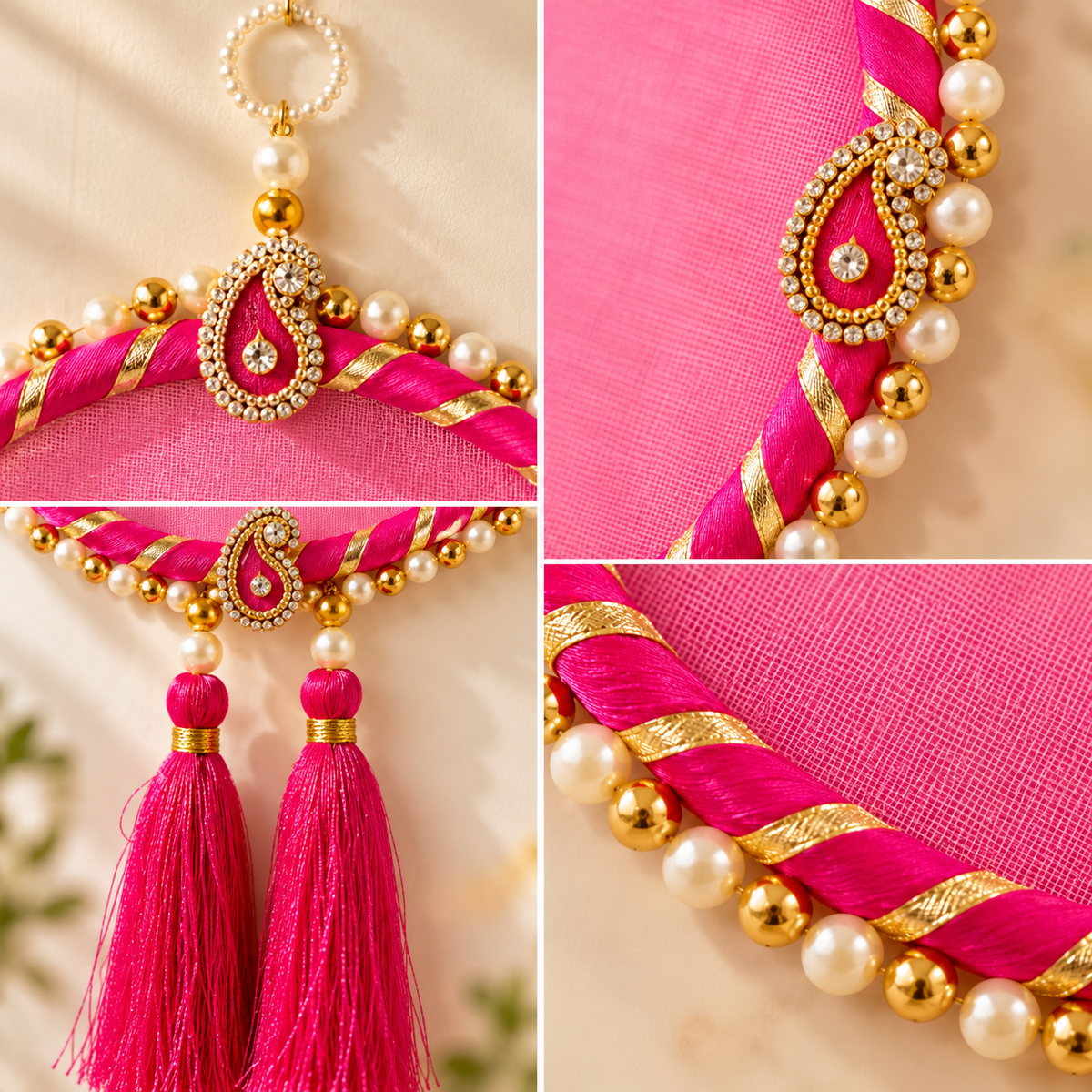 Farmaishy Pink Pearl Round Wall Hanging with Tassels (Set of 2)
