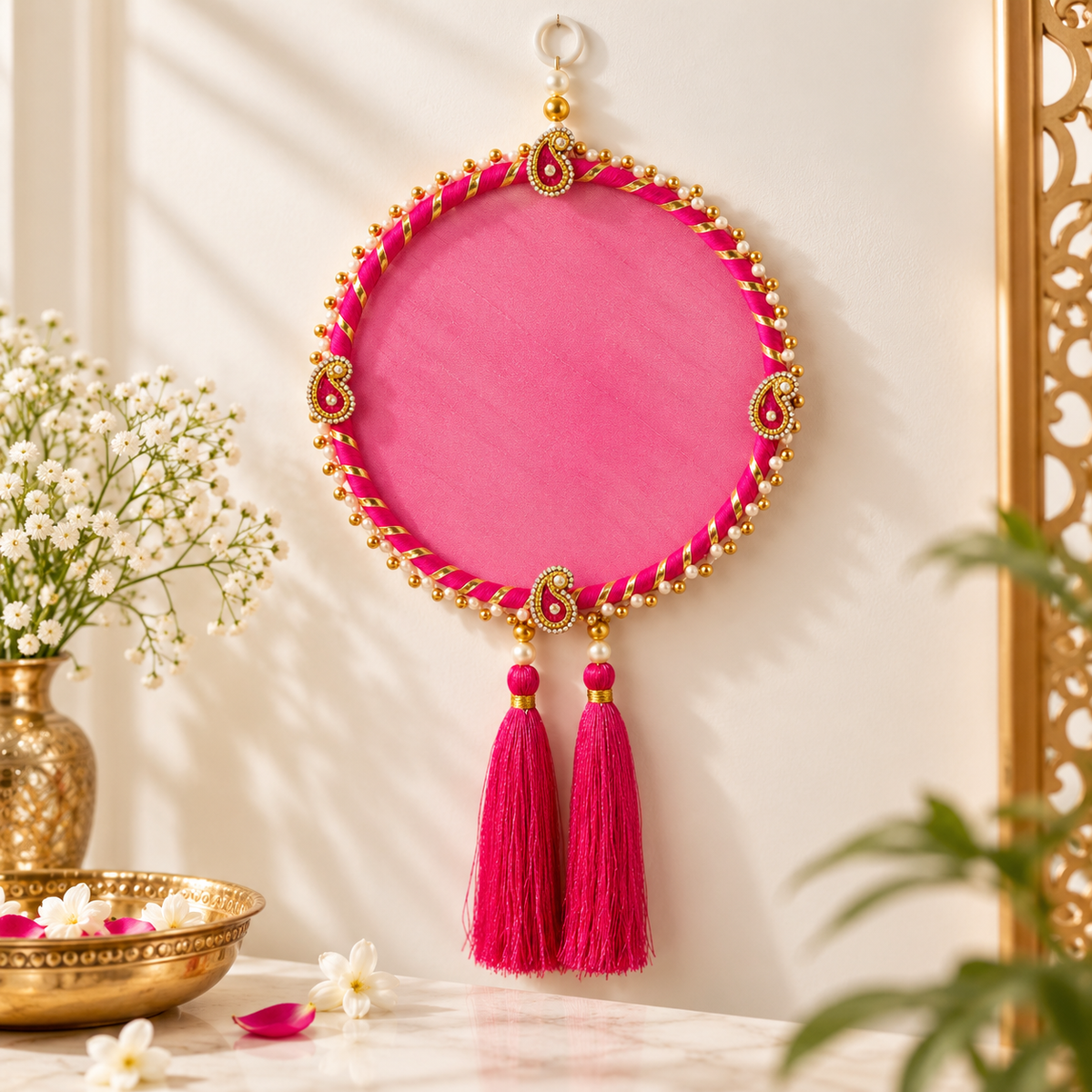 Farmaishy Pink Pearl Round Wall Hanging with Tassels (Set of 2)