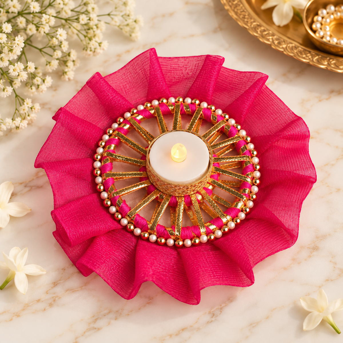 Pink Frill T-light Candle Holder