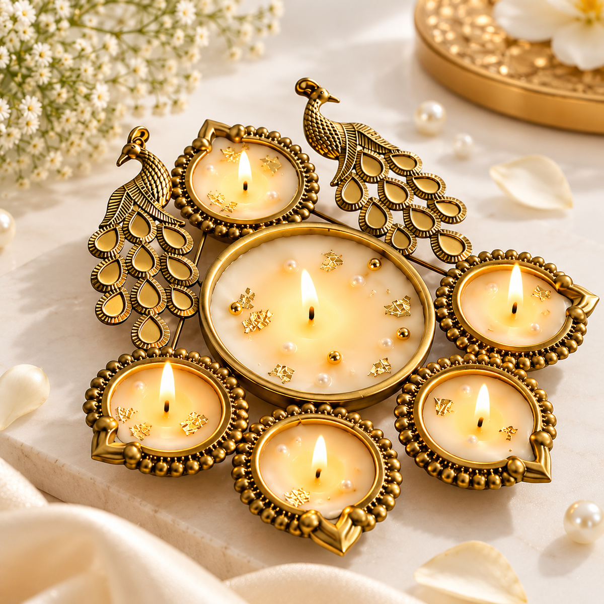 Elegant Peacock Candle Urli