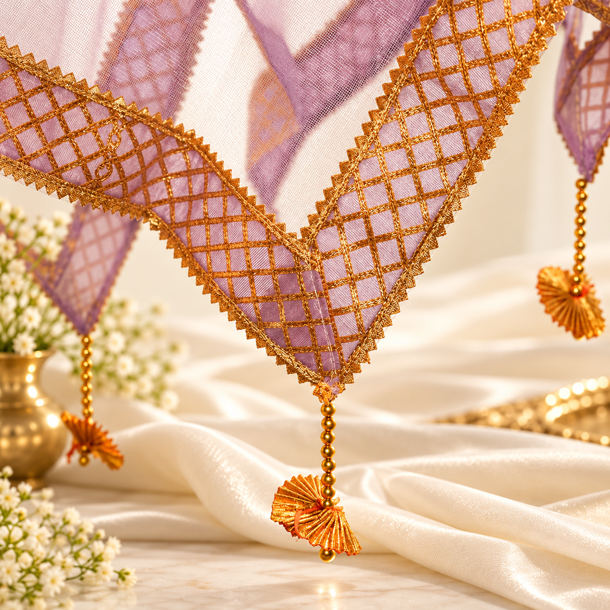 Lavender Sqaure Gota Patti Thali Cover