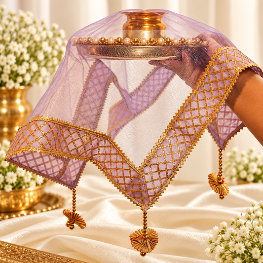 Lavender Sqaure Gota Patti Thali Cover