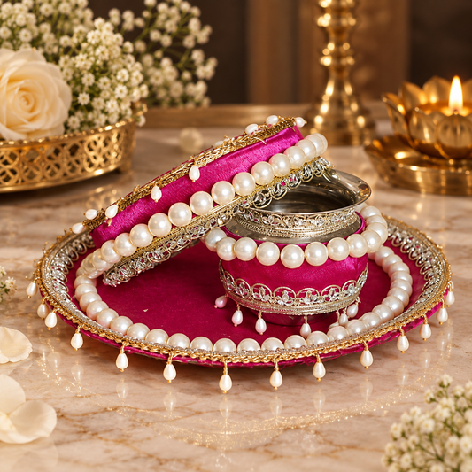Pink Beaded Karwa Chauth Thali Set