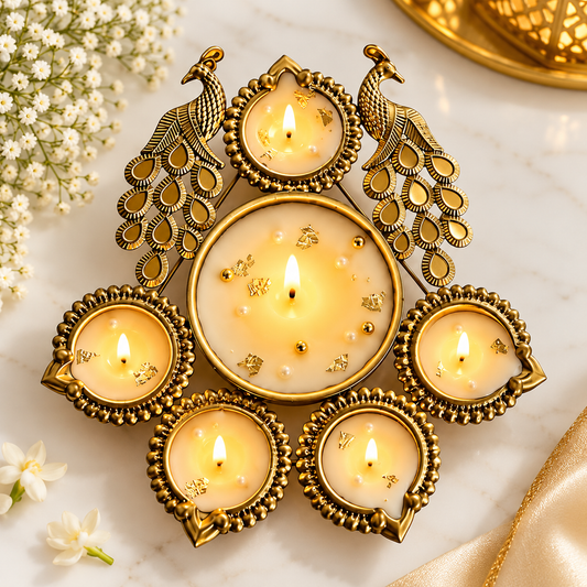 Elegant Peacock Candle Urli