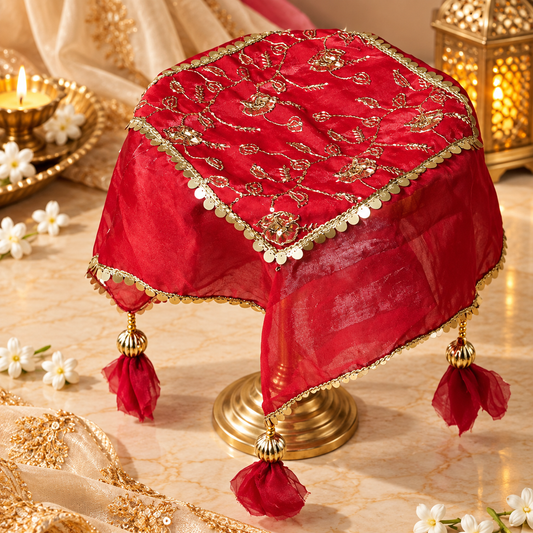 Red Embroidery Designer Thali Cover