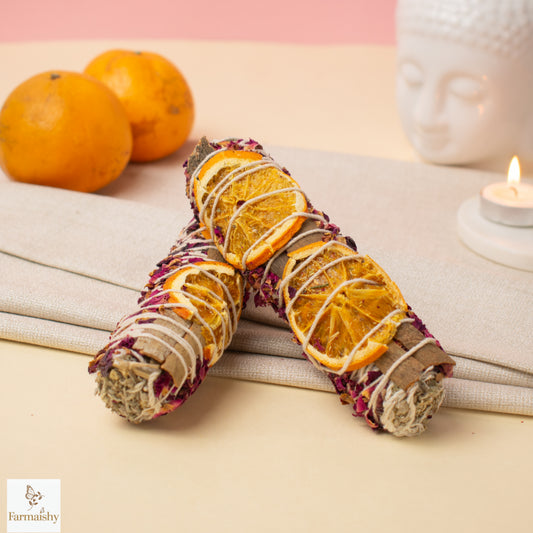 Farmaishy Rose, Orange & Cinnamon Botanical Smudge sage Stick for Home Cleansing