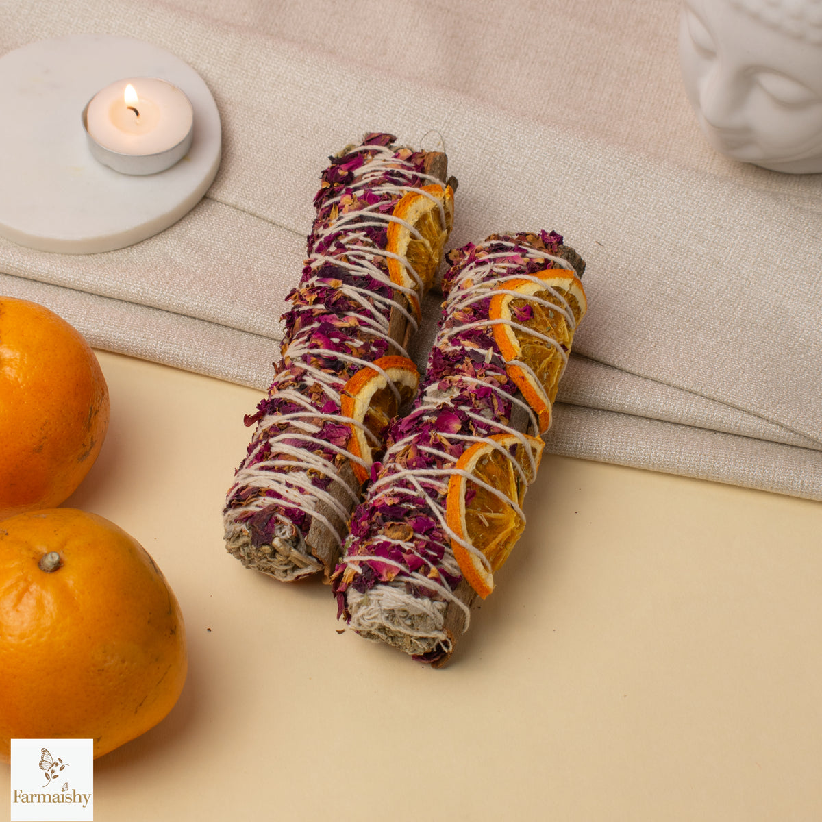 Farmaishy Rose, Orange & Cinnamon Botanical Smudge sage Stick for Home Cleansing