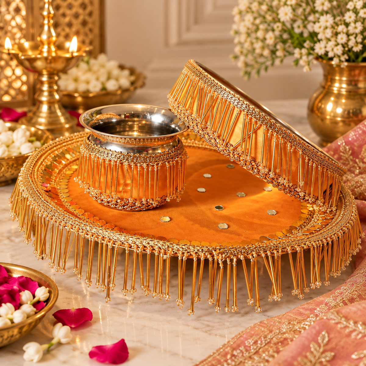 Elegant Yellow Karwa Chauth Thali Set