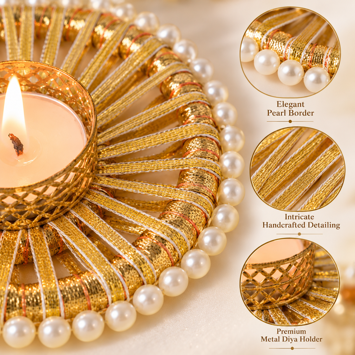 Decorative Golden T-Light Candle Holder (Set of 2)