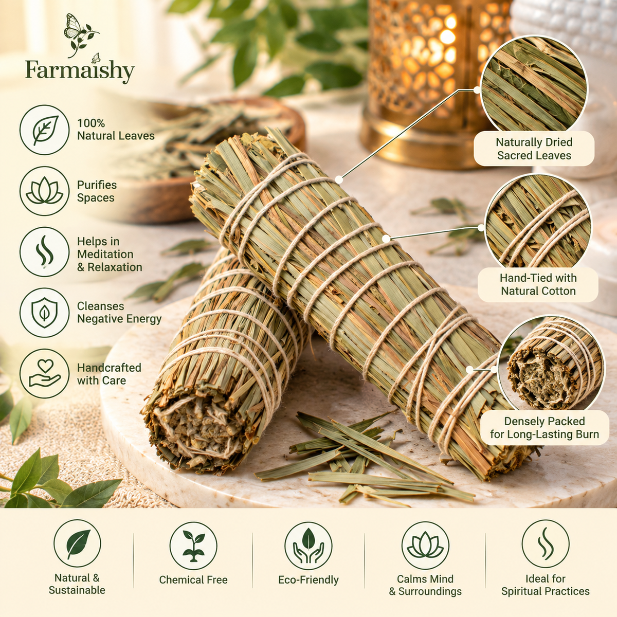 Farmaishy Mullein Mugwort Lemongrass Herbal Blend Sage Smudge Stick for Spiritual Cleansing