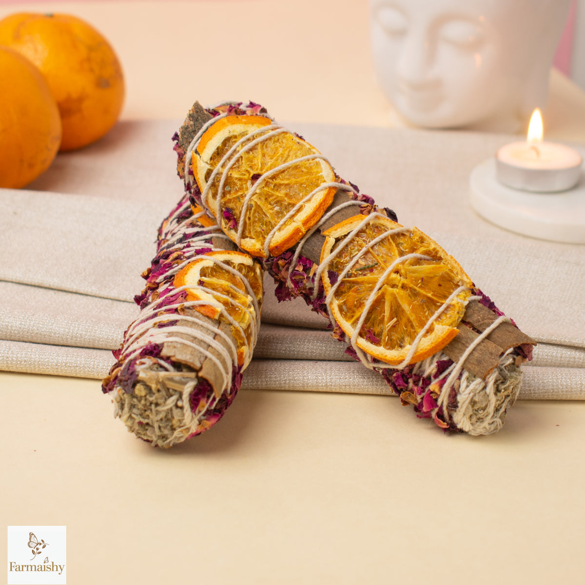 Farmaishy Rose, Orange & Cinnamon Botanical Smudge sage Stick for Home Cleansing