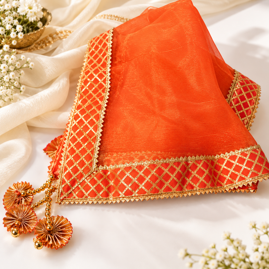 Orange Sqaure Gota Patti Thali Cover