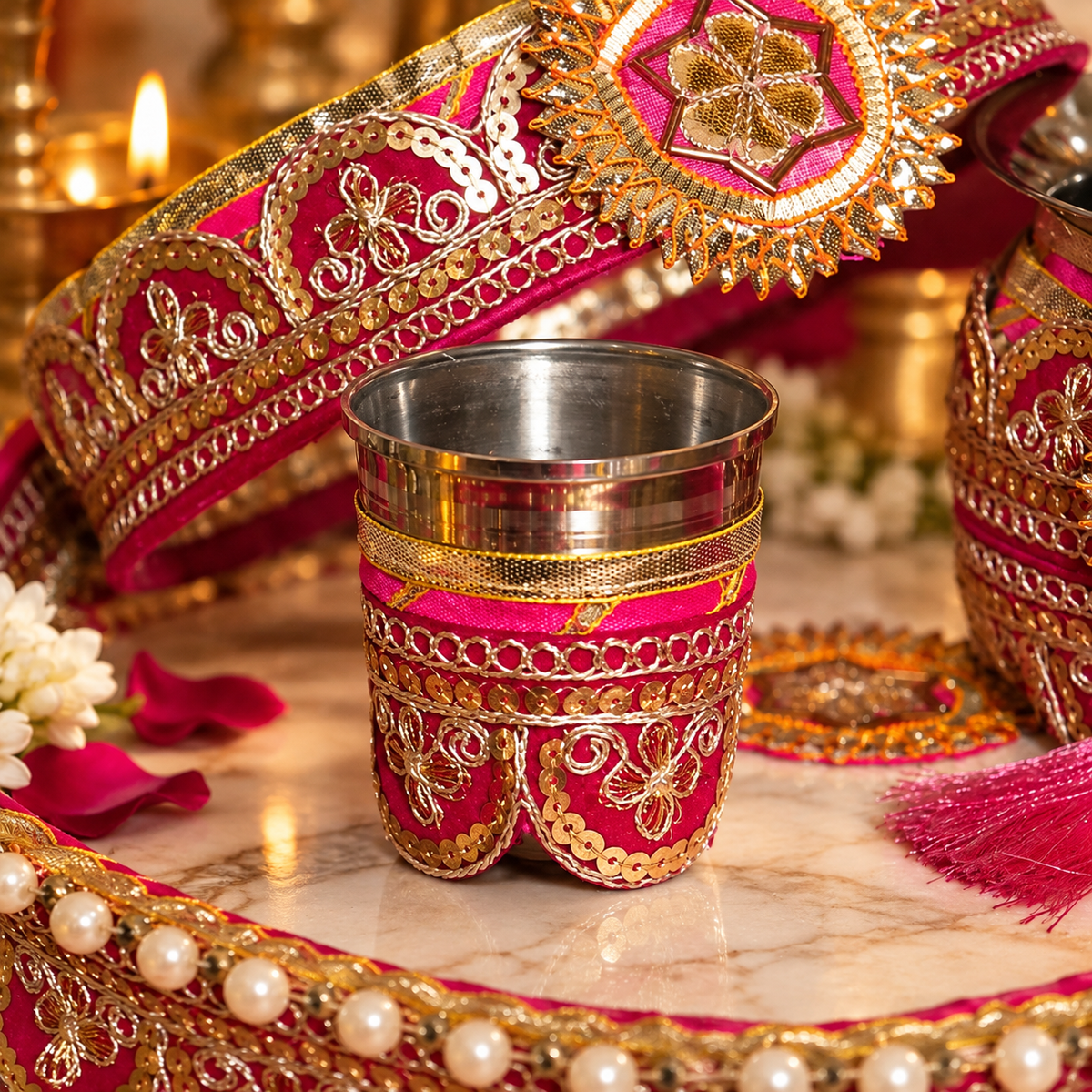 Pink Karwa Chauth Thali Set 