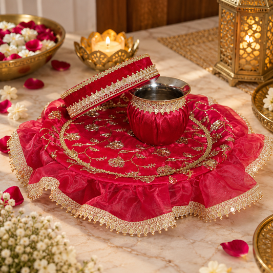 Pink Luxury Karwa Chauth Thali Set