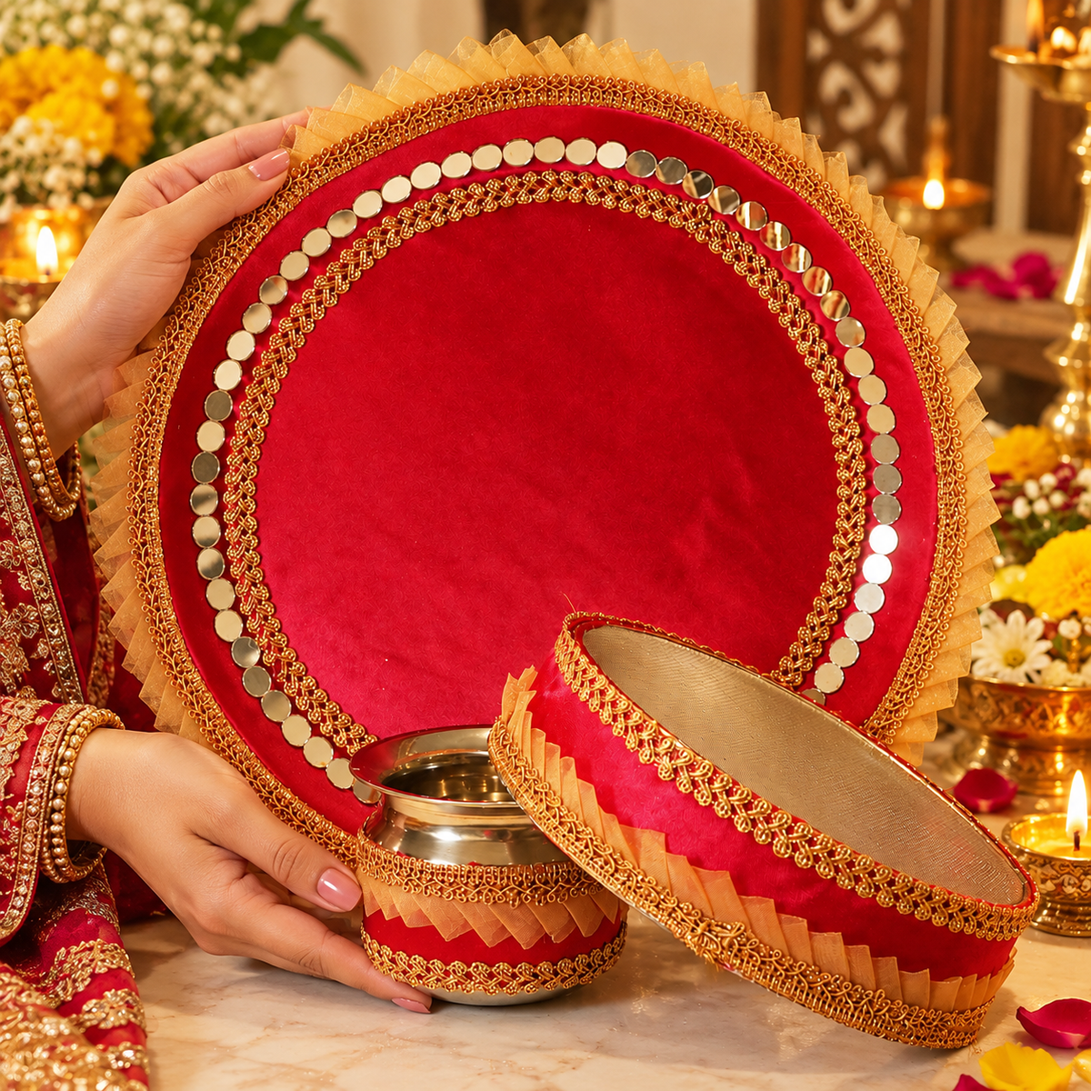 Red & Golden Karwa Chauth Thali Set