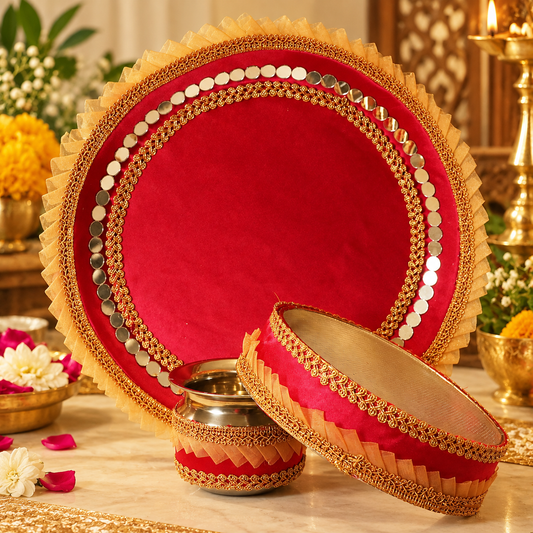 Red & Golden Karwa Chauth Thali Set