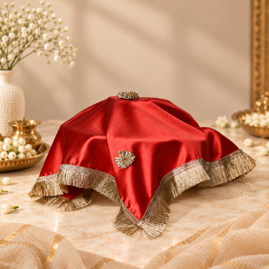 Elegant Red Square Thali Cover