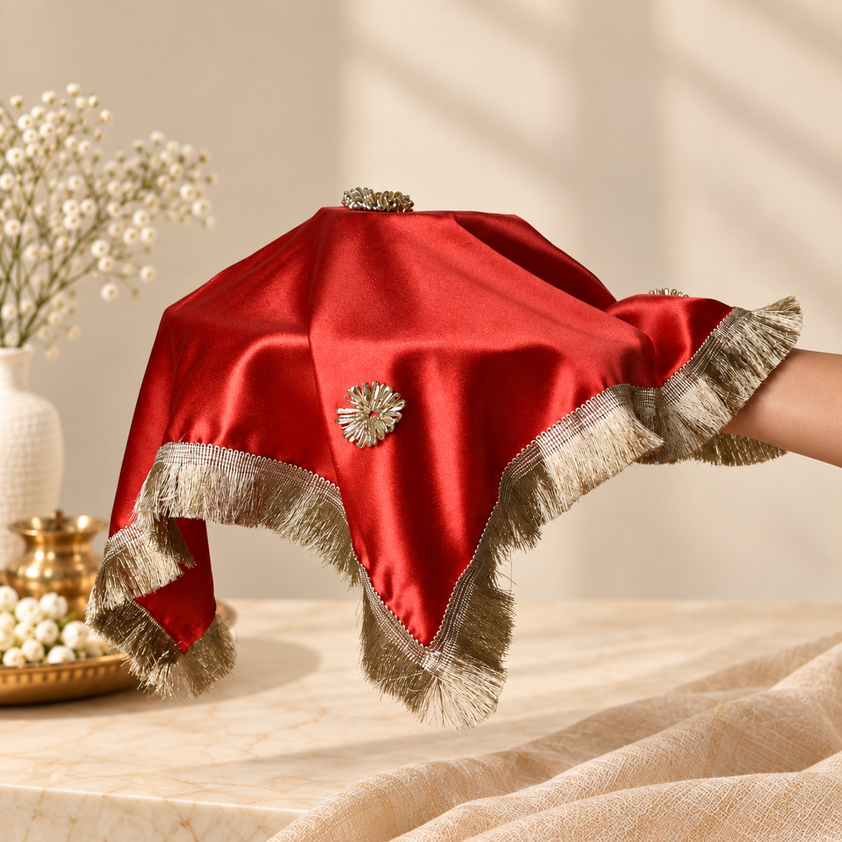 Elegant Red Square Thali Cover