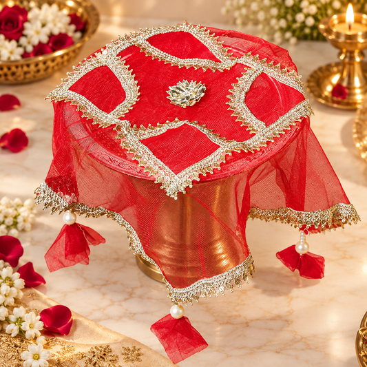 Red Sqaure Designer Thali Cover
