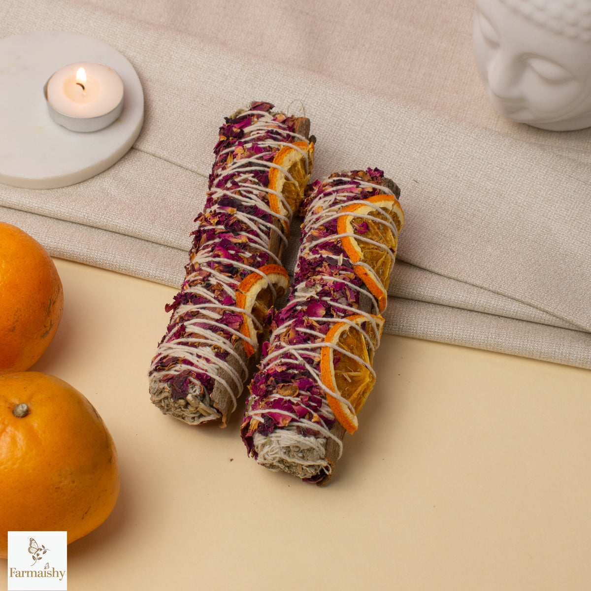 Farmaishy Rose, Orange & Cinnamon Botanical Smudge sage Stick for Home Cleansing