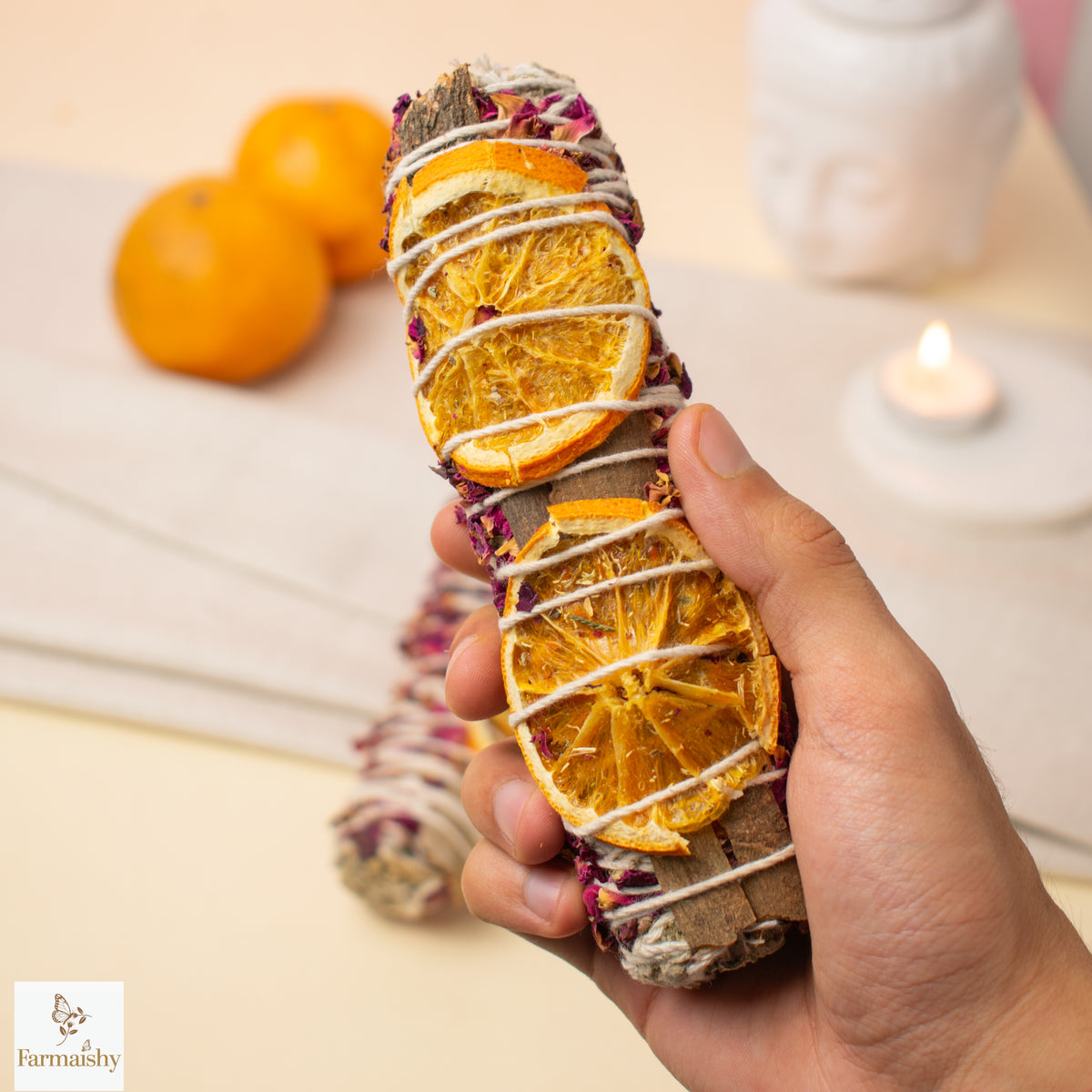 Farmaishy Rose, Orange & Cinnamon Botanical Smudge sage Stick for Home Cleansing