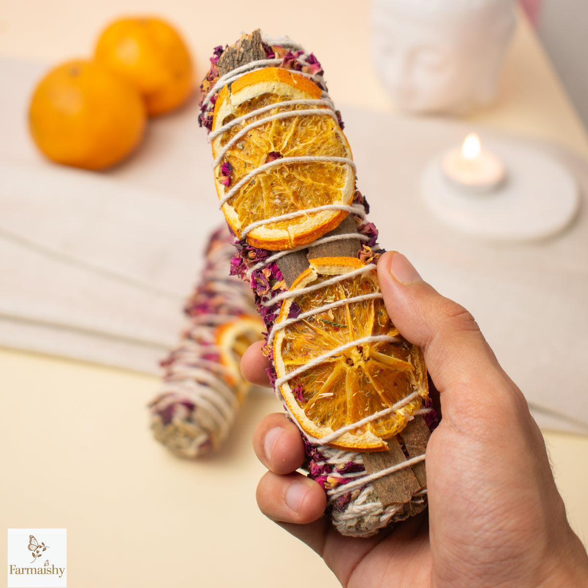 Farmaishy Rose, Orange & Cinnamon Botanical Smudge sage Stick for Home Cleansing